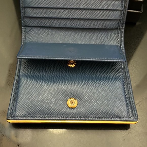 PRADA BLUE SAFFIANO GOLD METAL COMPACT WALLET - Picture 8 of 10